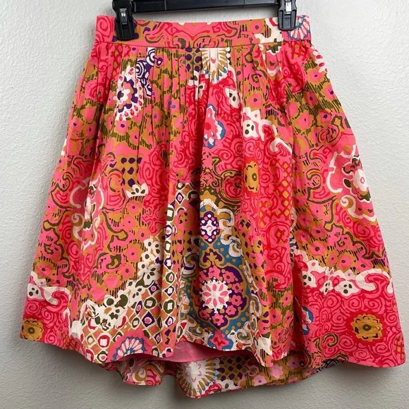 J Crew Womens 2 Cotton Skirt Pink Boho Pattern - Picture 2 of 6